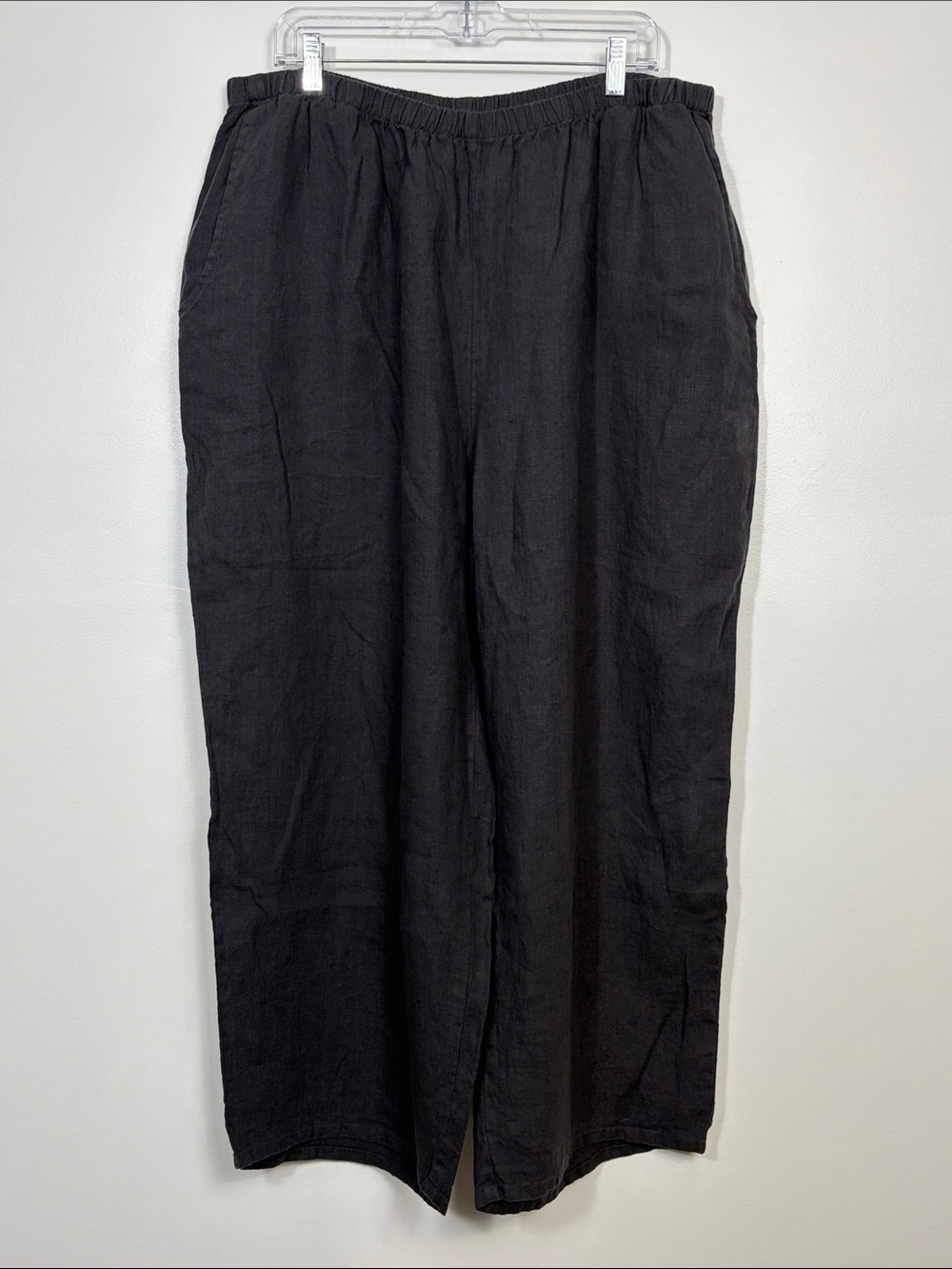 Flax Floods Wide Leg Pants 100% Linen Women’s 2G Black High Rise Lightweight
